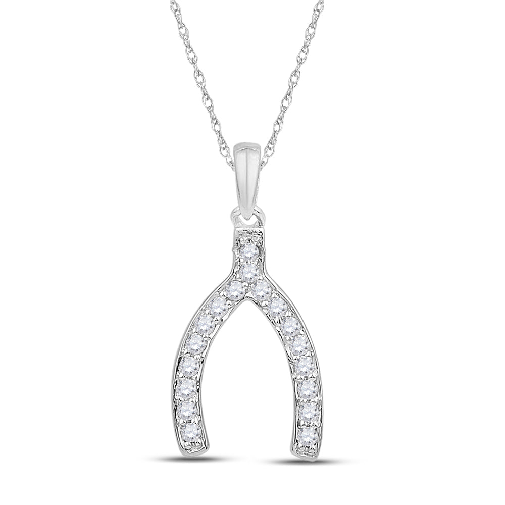 10k White Gold Women's Diamond Lucky Wishbone Fortune Pendant 1/6 ctw