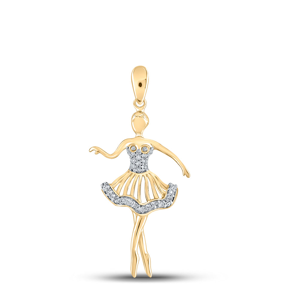 10kt Yellow Gold Women's Diamond Ballerina Dancer Fashion Pendant 1/10 ctw - view 2