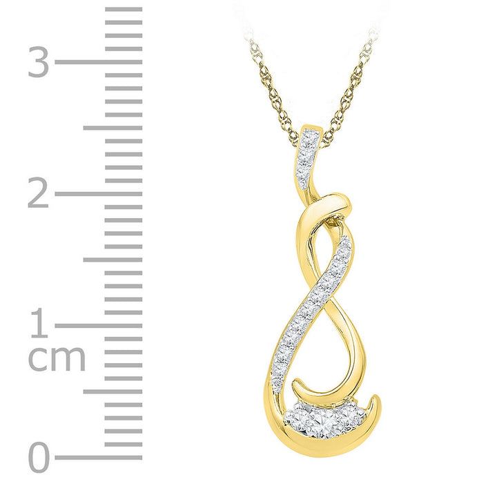 10kt Yellow Gold Women's Diamond Cradled 3-Stone Infinity Pendant 1/5 ctw