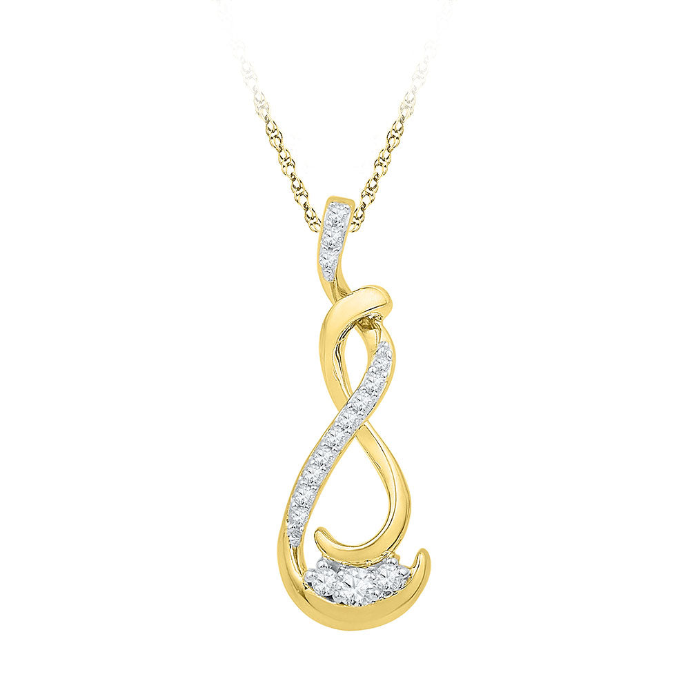 10kt Yellow Gold Women's Diamond Cradled 3-Stone Infinity Pendant 1/5 ctw - view 2