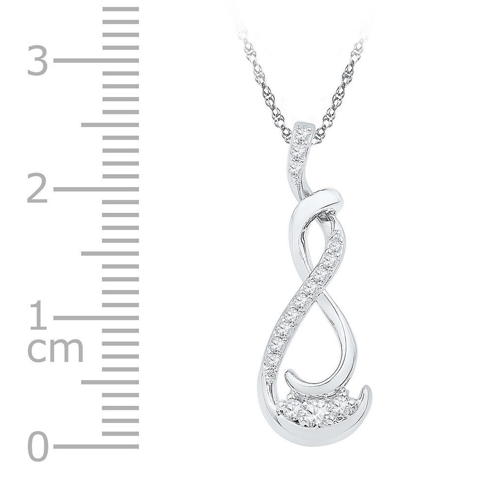 10kt White Gold Women's Diamond Cradled 3-Stone Infinity Pendant 1/5 ctw