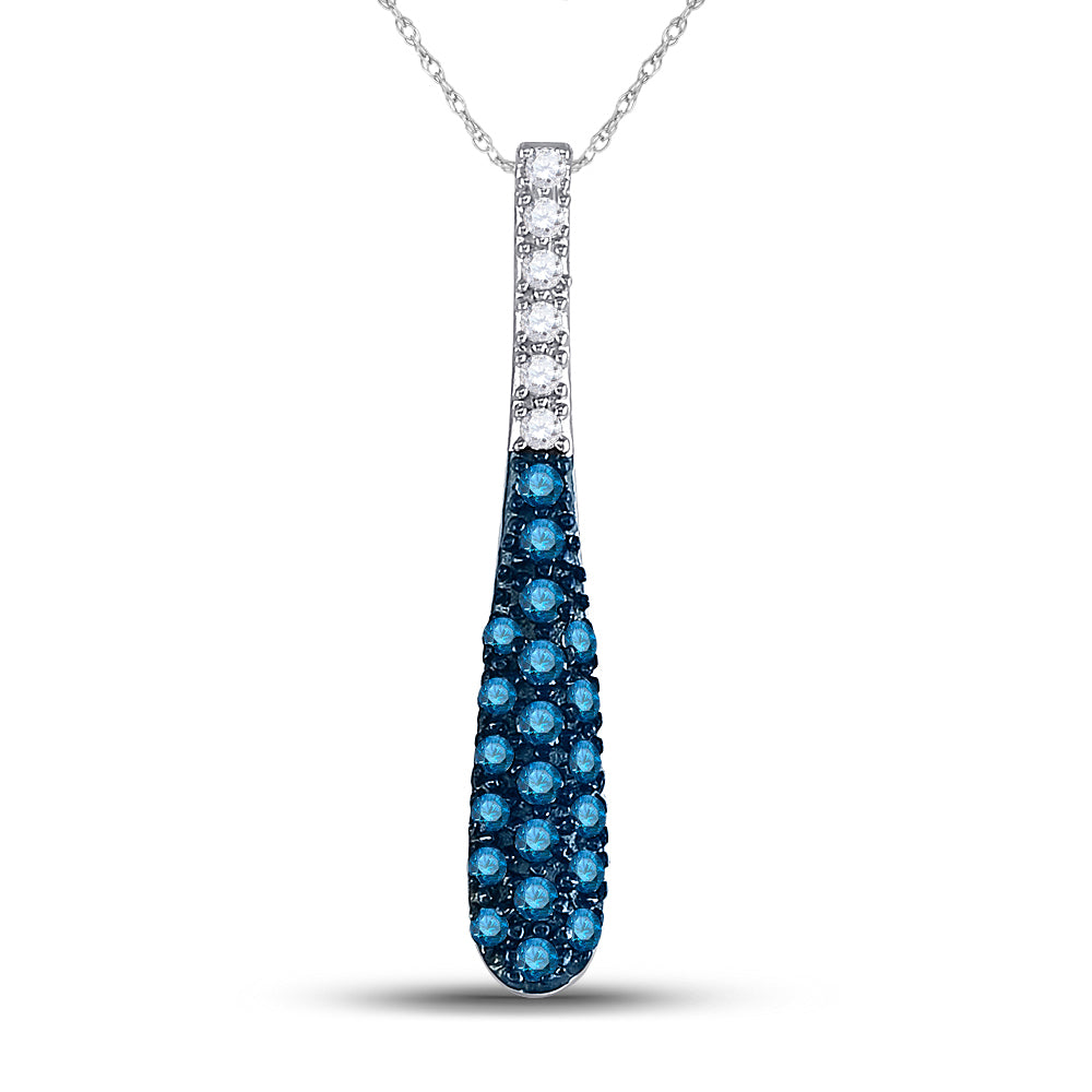 10kt White Gold Women's Blue Color Enhanced Diamond Drop Fashion Pendant 3/8 ctw