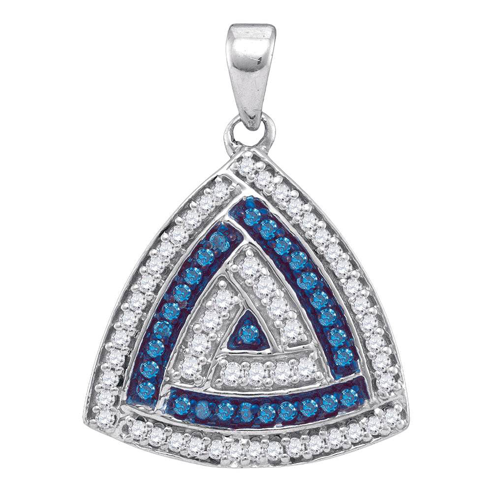 10kt White Gold Women's Blue Color Enhanced Diamond Triangle Pendant 1/3 ctw