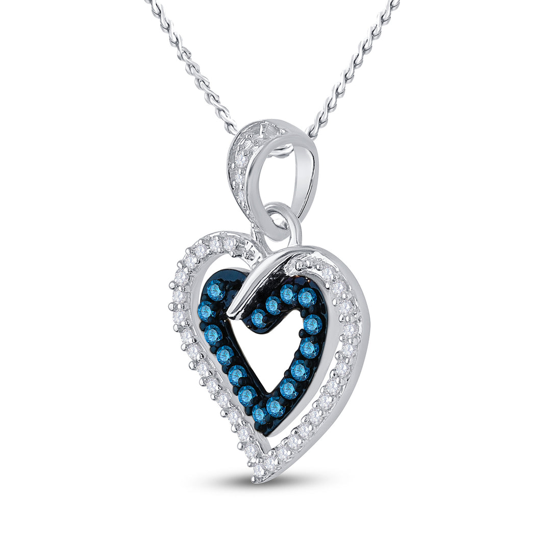 10kt White Gold Women's Blue Color Enhanced Diamond Heart Pendant 1/4 ctw