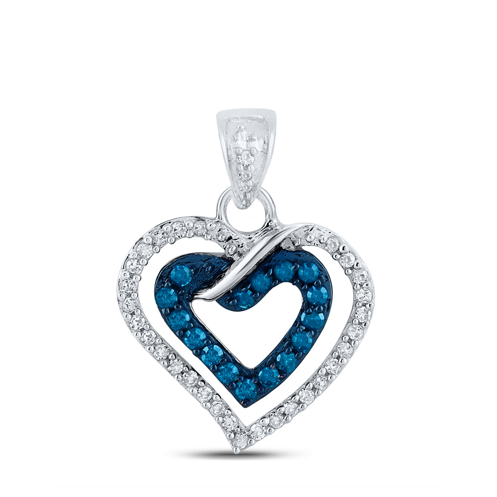 10kt White Gold Women's Blue Color Enhanced Diamond Heart Pendant 1/4 ctw - view 2