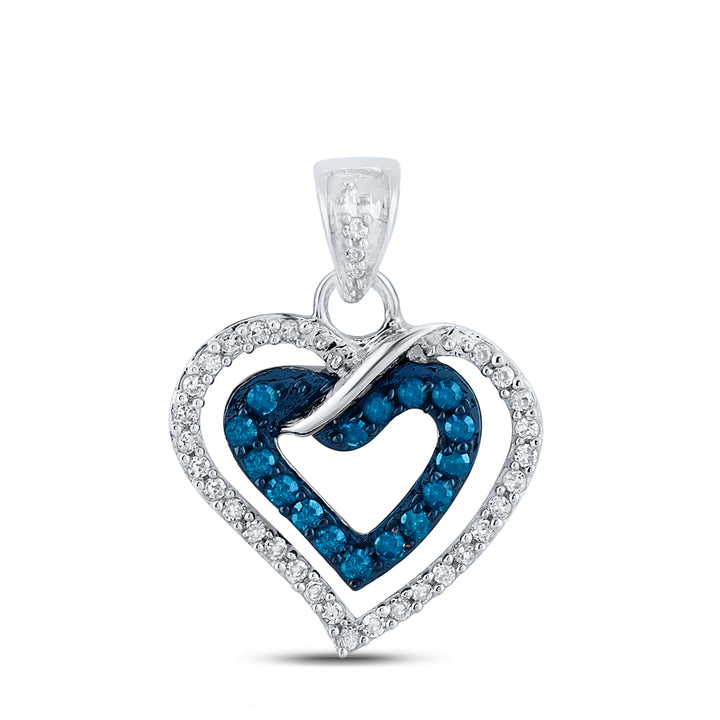 10kt White Gold Women's Blue Color Enhanced Diamond Heart Pendant 1/4 ctw - view 2