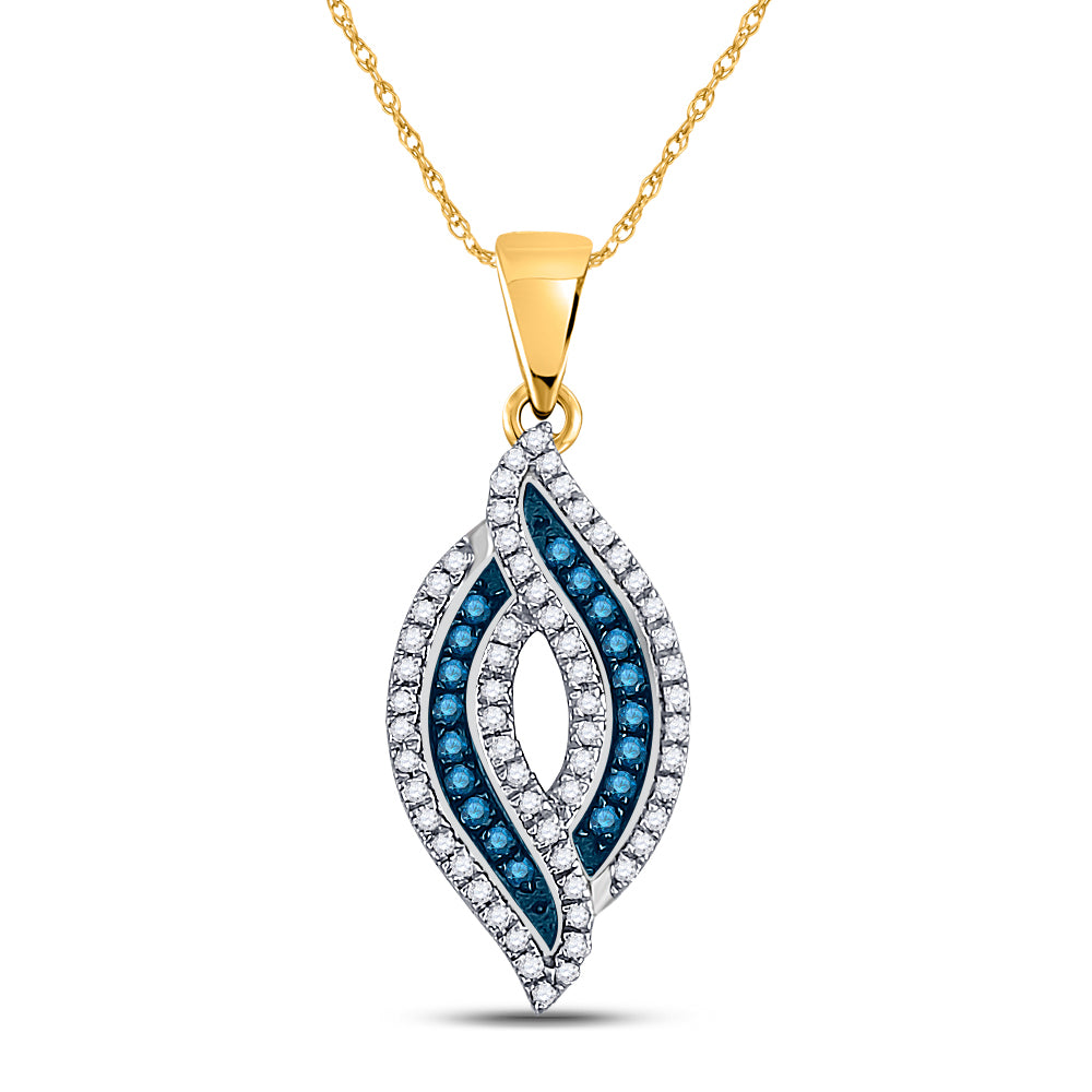 10kt Yellow Gold Women's Blue Color Enhanced Diamond Oval Frame Pendant 1/3 ctw