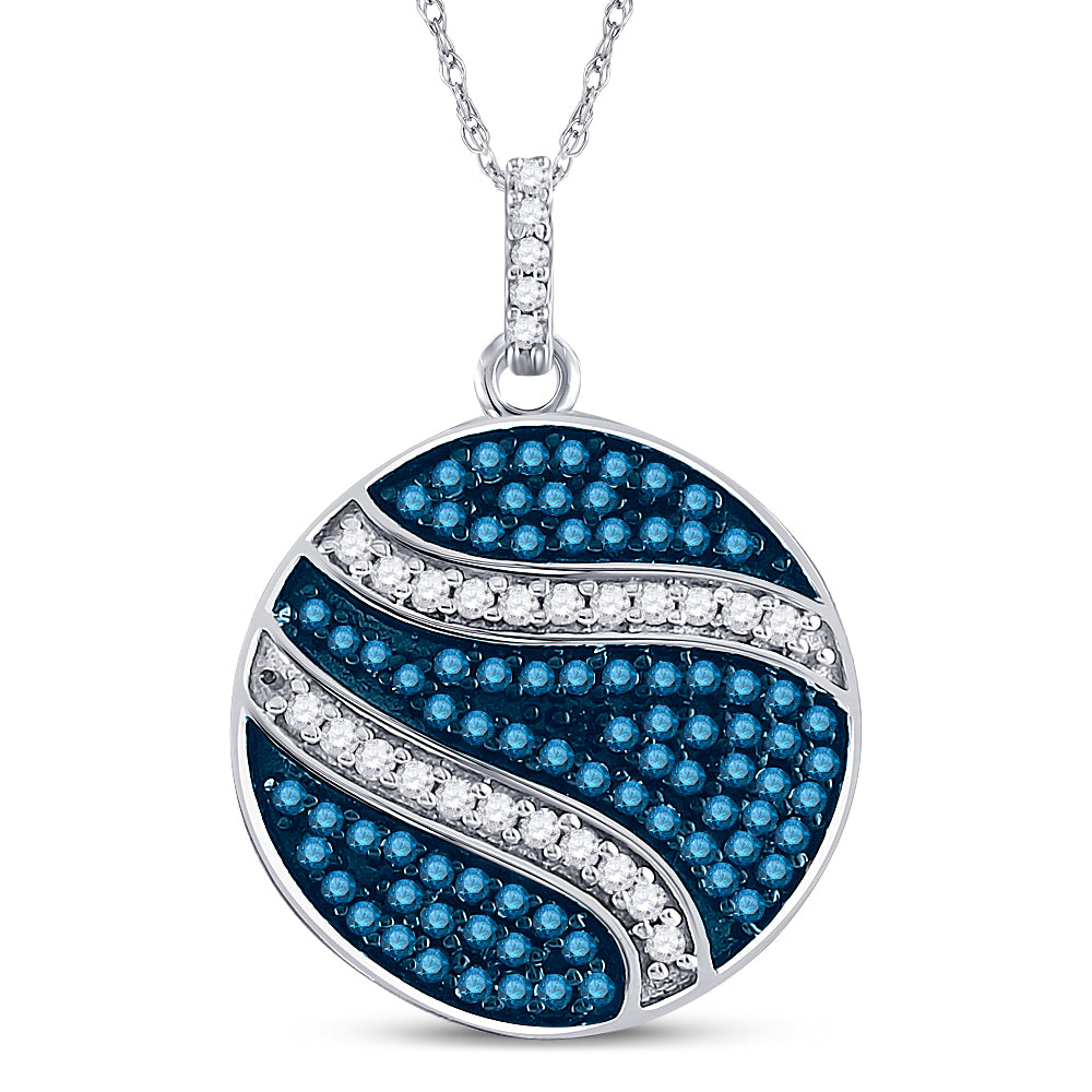 10kt White Gold Women's Blue Color Enhanced Diamond Circle Pendant 3/4 ctw
