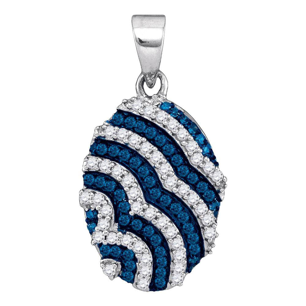 10kt White Gold Women's Color Enhanced Blue Diamond Oval Fashion Pendant 1/3 ctw