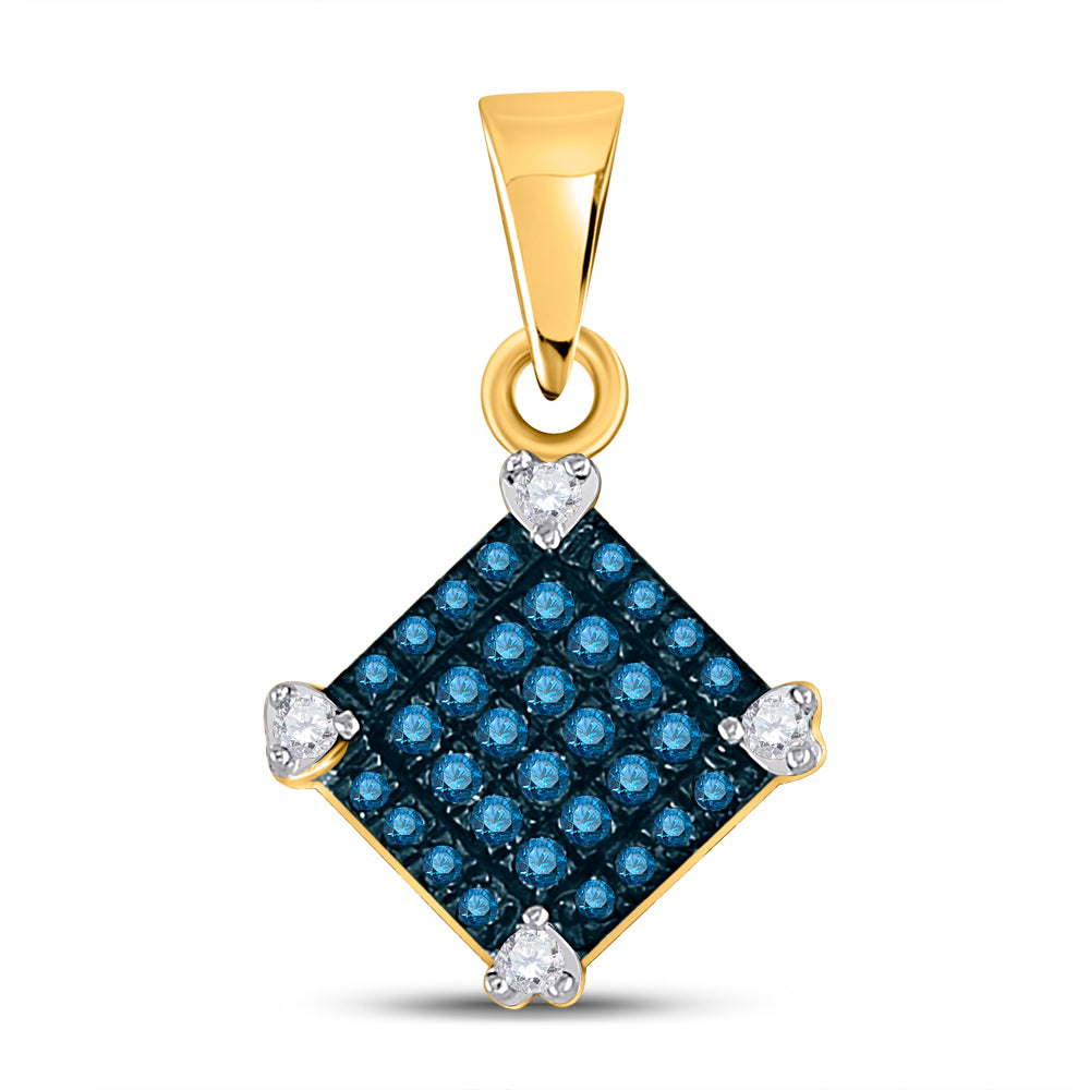 10kt Yellow Gold Women's Blue Color Enhanced Diamond Square Pendant 1/6 ctw