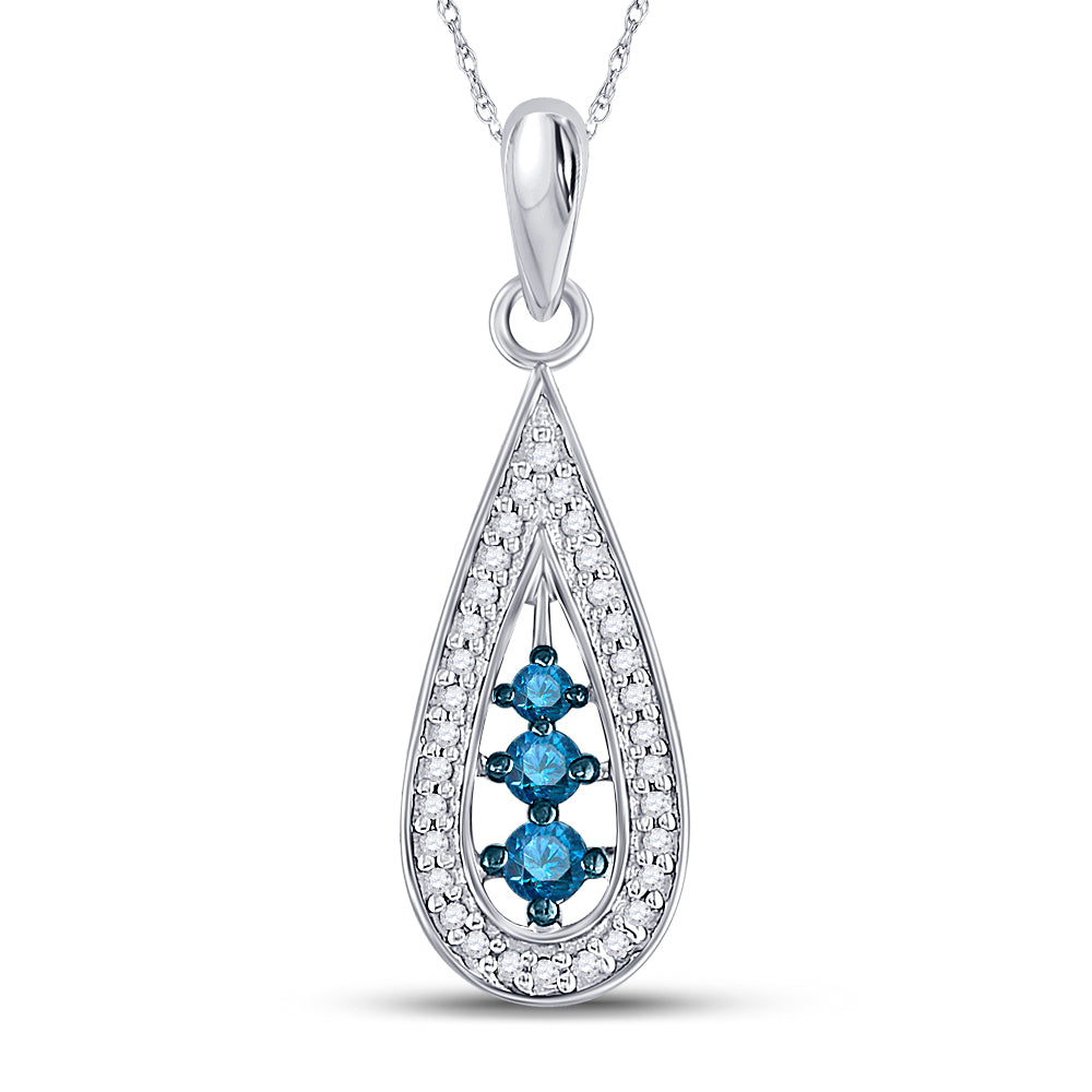 10kt White Gold Women's Blue Color Enhanced Diamond Teardrop Pendant 1/5 ctw