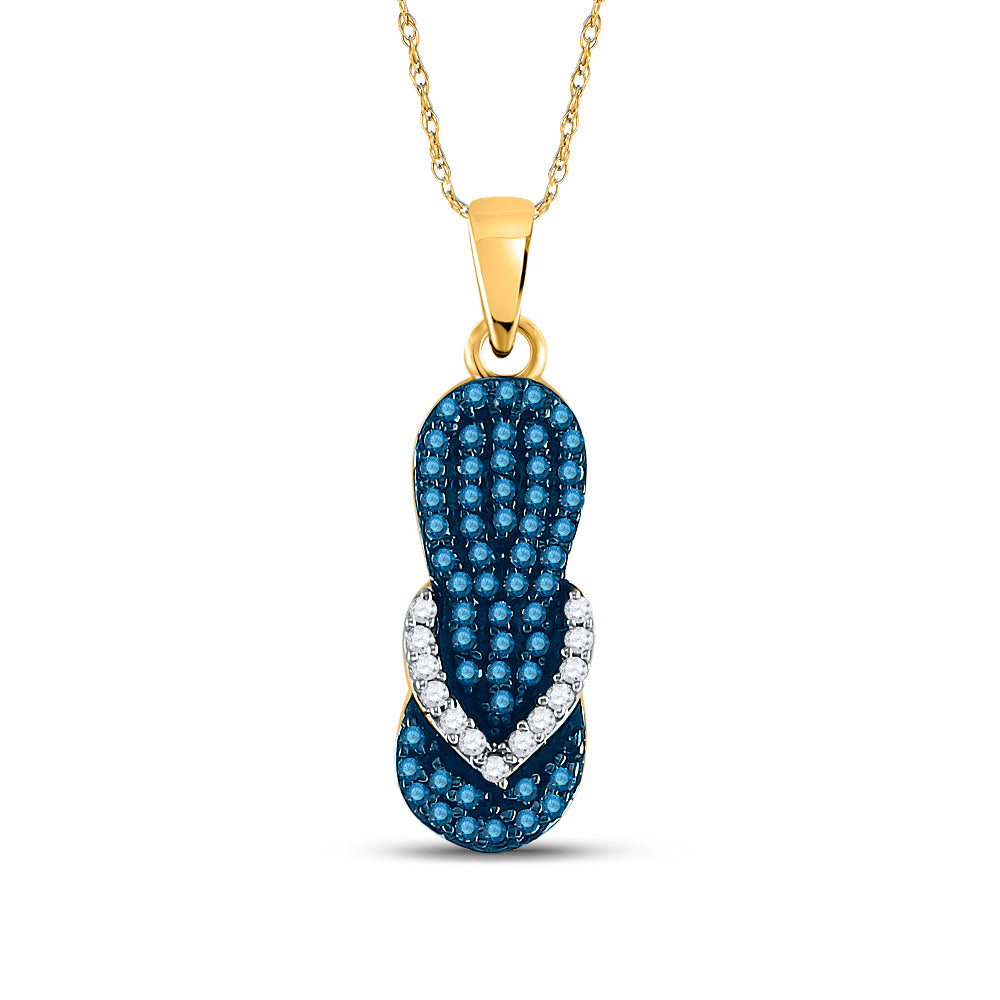 10k Yellow Gold Blue Color Enhanced Diamond Women's Flip Flop Sandal Nautical Pendant