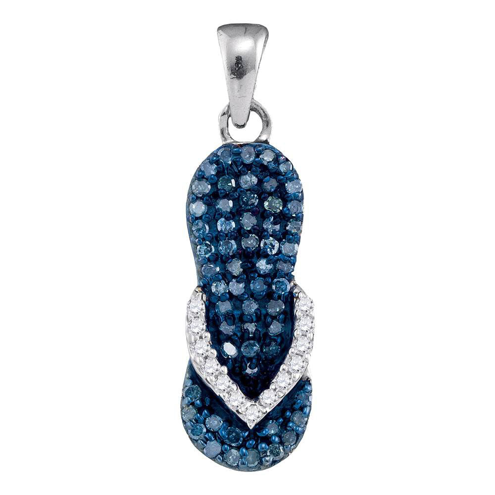 10k White Gold Women's Blue Color Enhanced Diamond Flip Flop Sandal Nautical Shoe Pendant 1/3 ctw