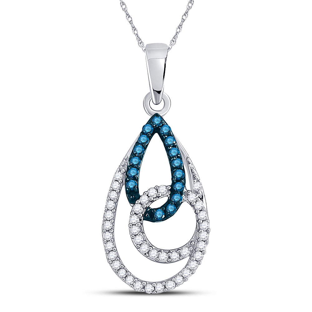 10kt White Gold Women's Blue Color Enhanced Diamond Teardrop Pendant 1/3 ctw