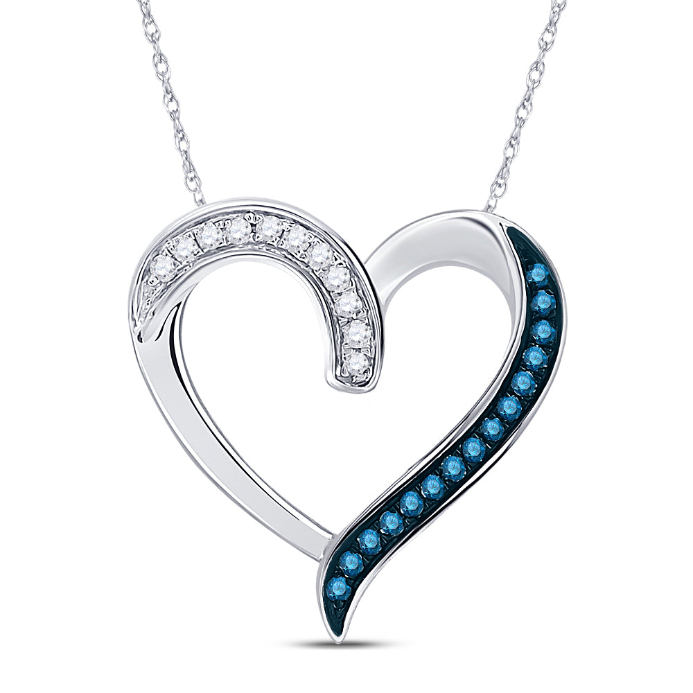 10kt White Gold Women's Blue Color Enhanced Diamond Heart Outline Pendant 1/5 ctw