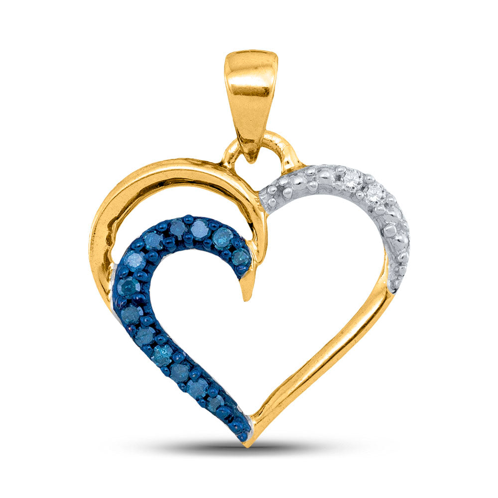 10kt Yellow Gold Women's Color Enhanced Blue Diamond Heart Fashion Pendant 1/10 ctw - view 2