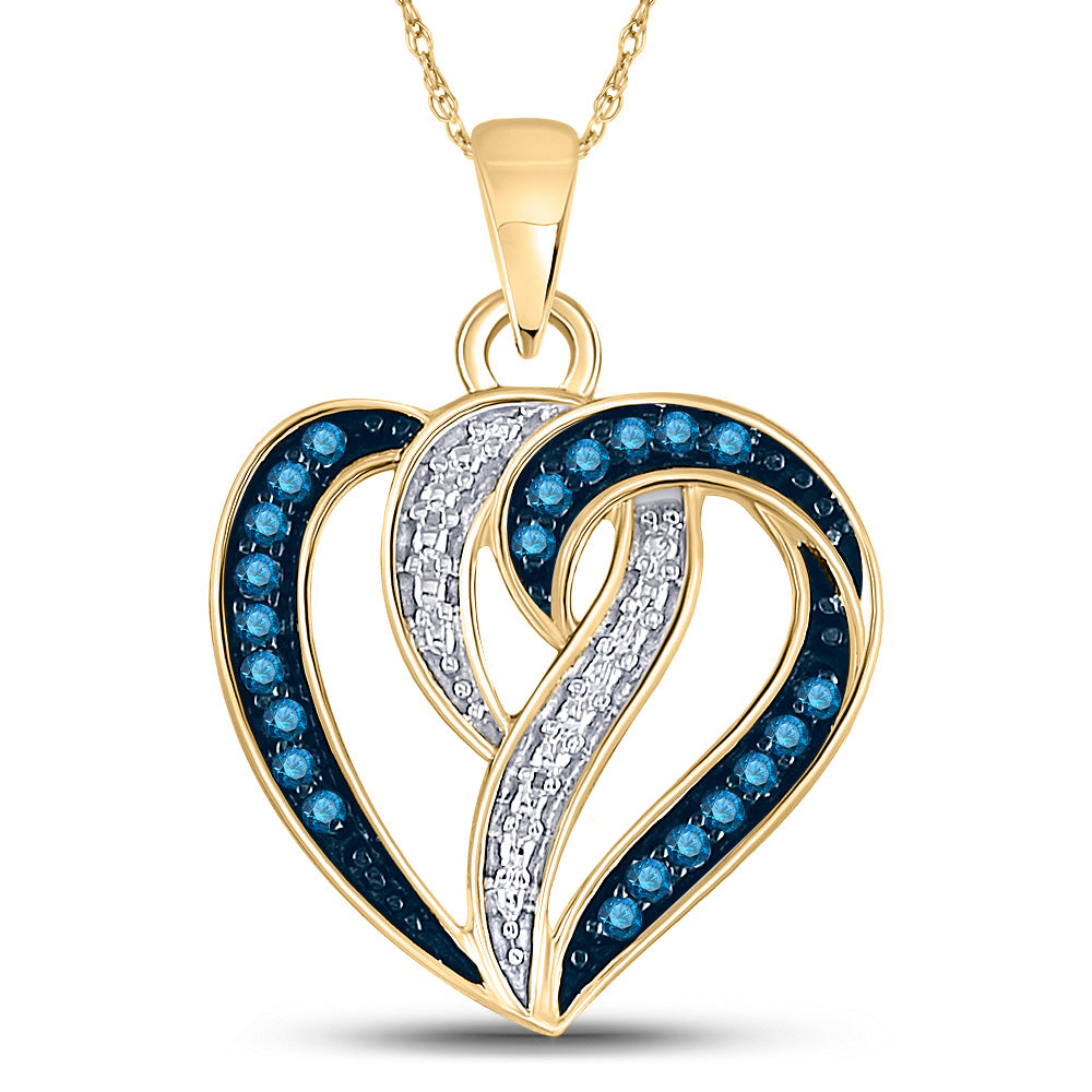 10kt Yellow Gold Women's Color Enhanced Blue Diamond Heart Fashion Pendant 1/6 ctw