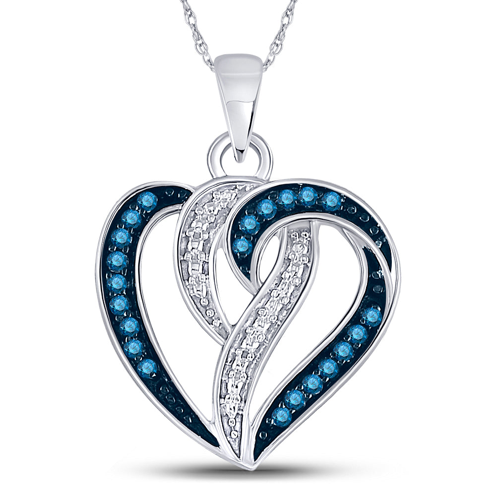 10kt White Gold Women's Blue Color Enhanced Diamond Heart Pendant 1/6 ctw