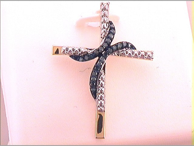 10kt Yellow Gold Women's Color Enhanced Blue Diamond Cross Fashion Pendant 1/8 ctw