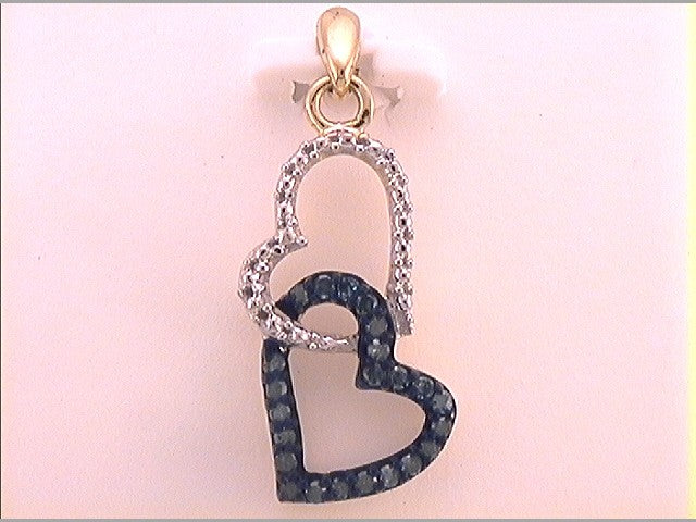 10kt Yellow Gold Women's Color Enhanced Blue Diamond Heart Fashion Pendant 1/6 ctw
