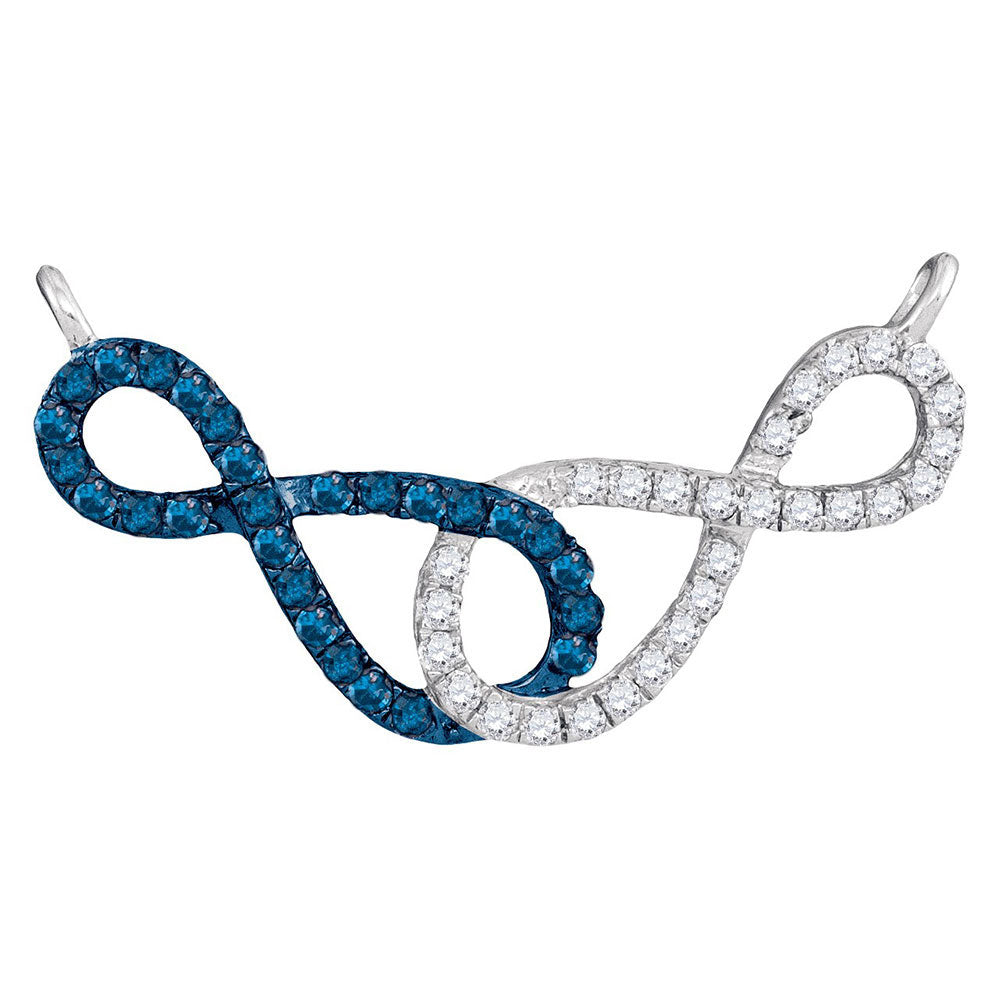 10kt White Gold Women's Blue Color Enhanced Diamond Double Linked Infinity Pendant Necklace 1/3 ctw