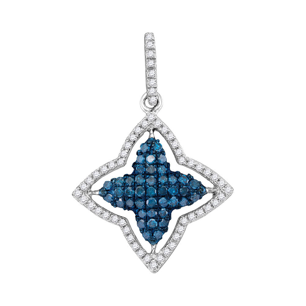 10kt White Gold Women's Blue Color Enhanced Diamond Star Frame Pendant 1/2 ctw