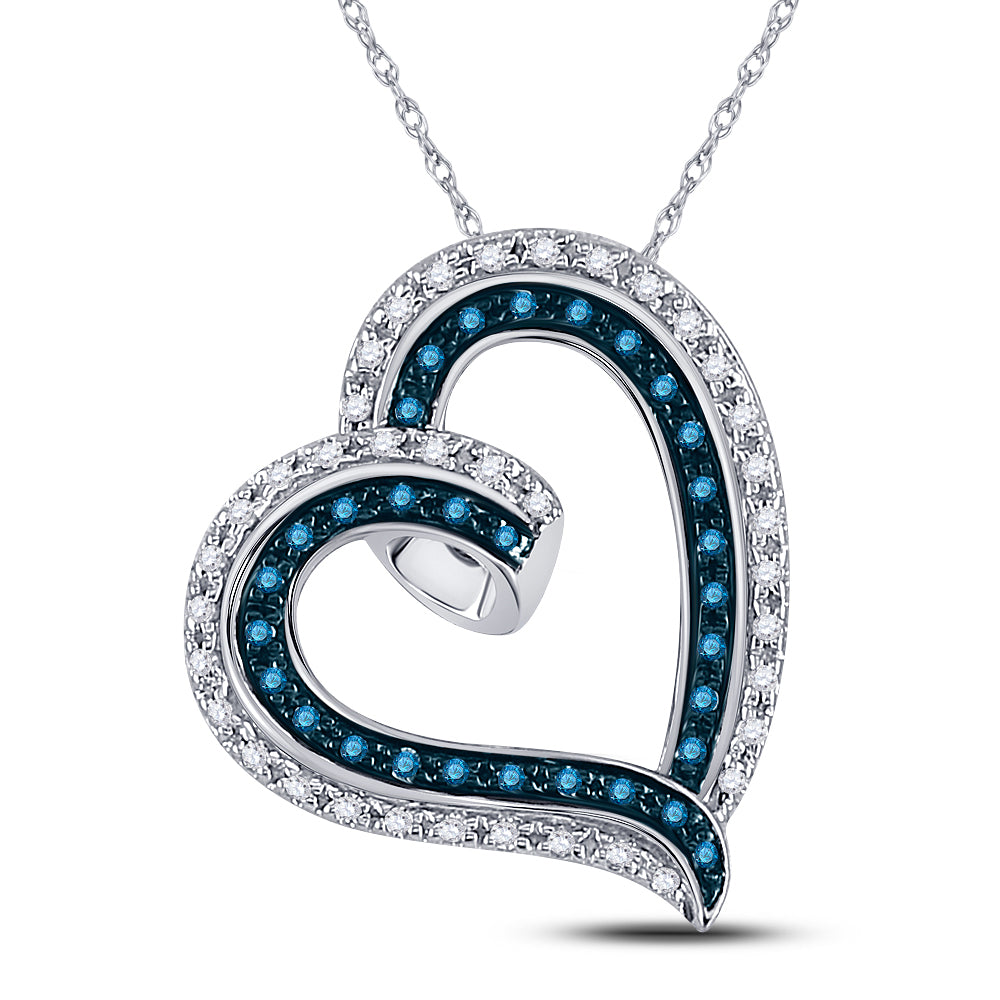 10kt White Gold Women's Blue Color Enhanced Diamond Outline Heart Pendant 1/5 ctw