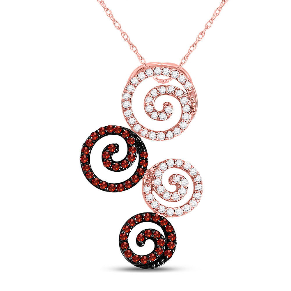 10kt Rose Gold Women's Red Color Enhanced Diamond Swirl Circle Pendant 5/8 ctw