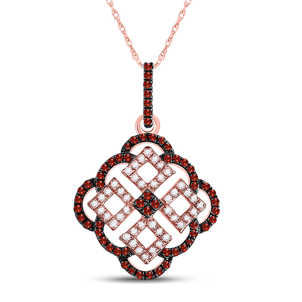 10kt Rose Gold Women's Red Color Enhanced Diamond Square Cluster Pendant 1/2 ctw