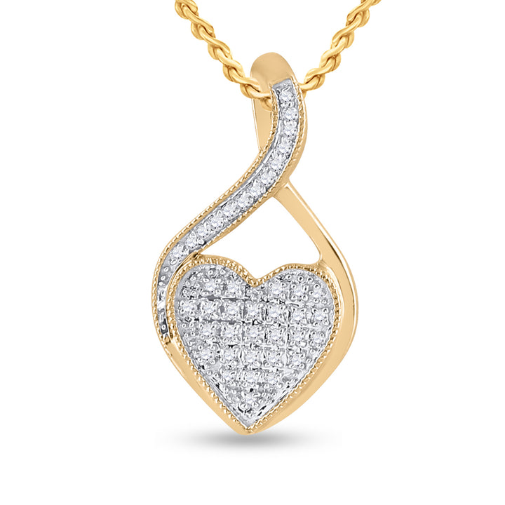 10kt Yellow Gold Womens Round Diamond Twist Heart Cluster Pendant 1/10 Cttw