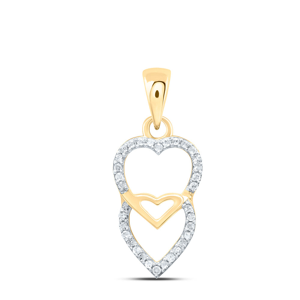 10kt Yellow Gold Women's Diamond Double Heart Pendant 1/10 ctw