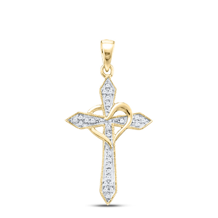 10kt Yellow Gold Women's Diamond Cross Heart Pendant 1/10 ctw - view 2