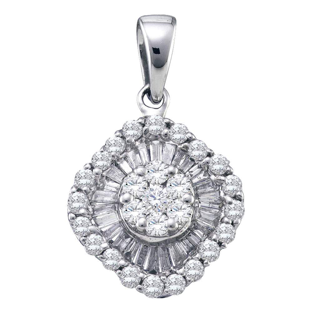 14kt White Gold Women's Diamond Framed Square Cluster Pendant 3/4 ctw