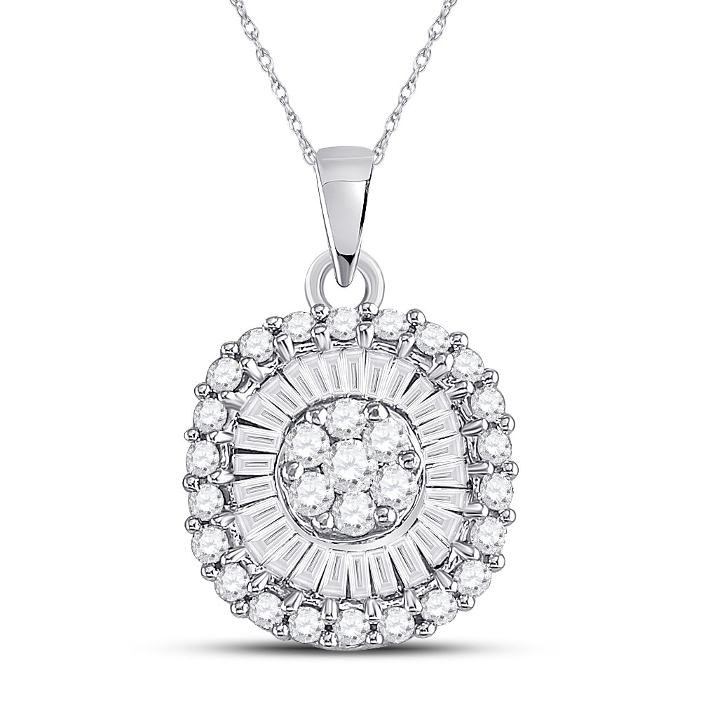 14kt White Gold Women's Diamond Flower Cluster Pendant 3/4 ctw