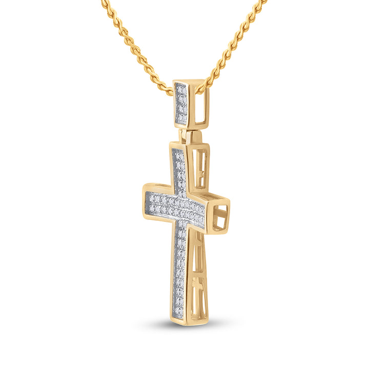 10kt Yellow Gold Women's Diamond Cross Faith Pendant 1/6 ctw