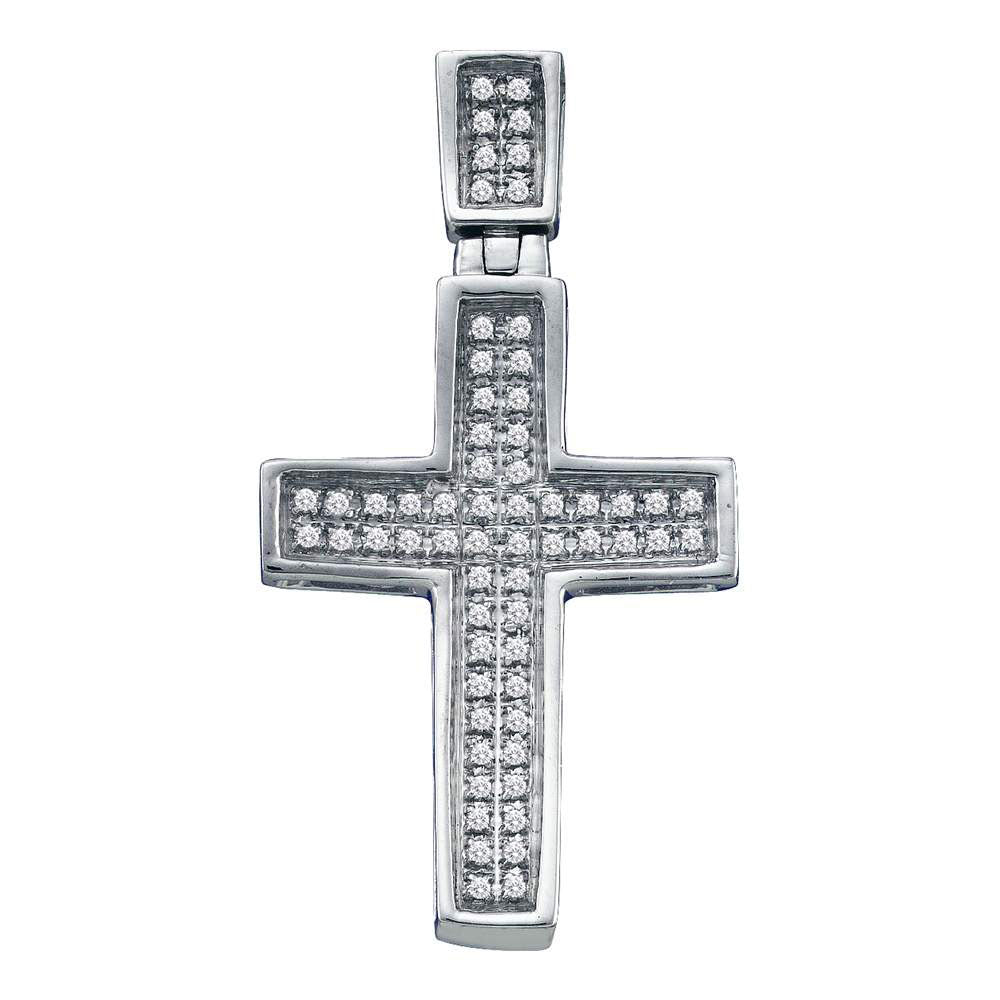 10kt White Gold Men's Diamond Small Cross Charm Pendant 1/6 ctw