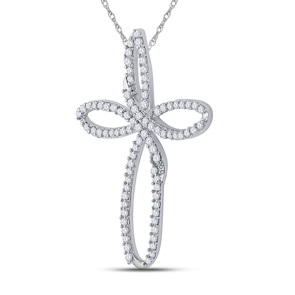 10k White Gold Diamond Women's Cross Religious Open-center Pendant 1/4 ctw