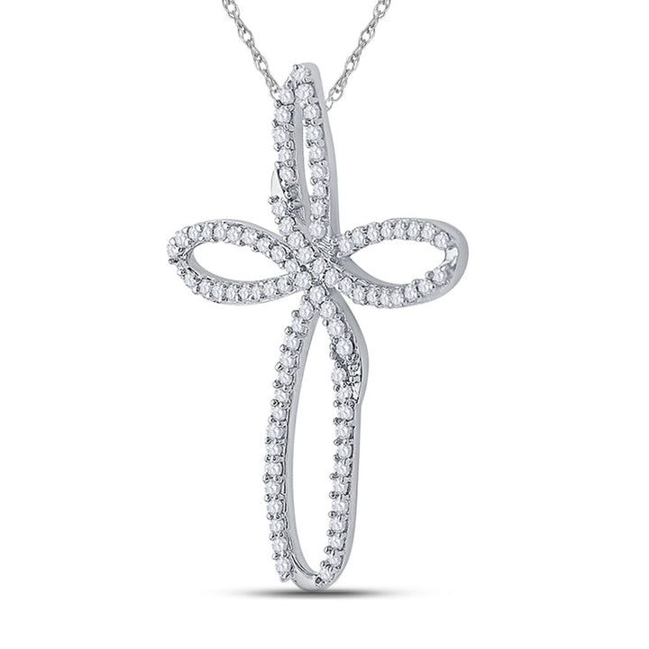 10k White Gold Diamond Women's Cross Religious Open-center Pendant 1/4 ctw