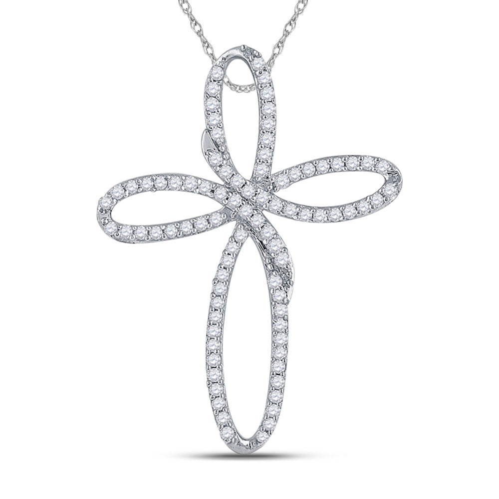 10k White Gold Diamond Women's Cross Religious Open-center Pendant 1/4 ctw - view 2