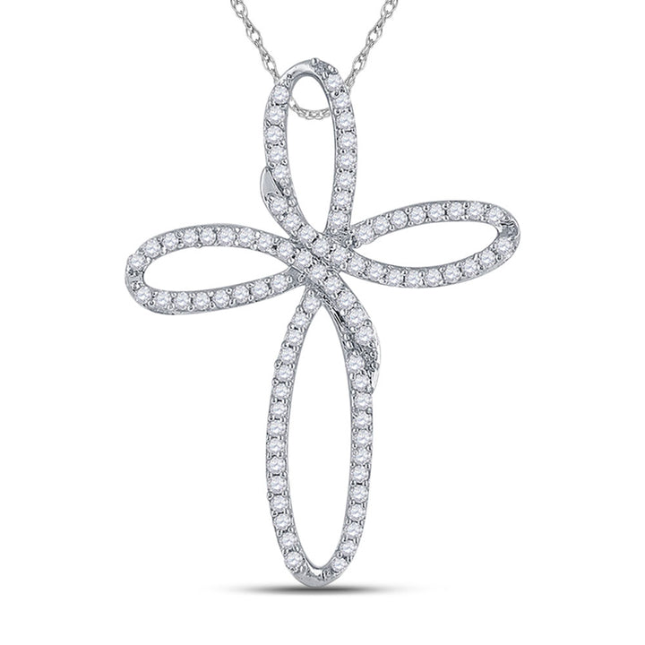 10k White Gold Diamond Women's Cross Religious Open-center Pendant 1/4 ctw - view 2