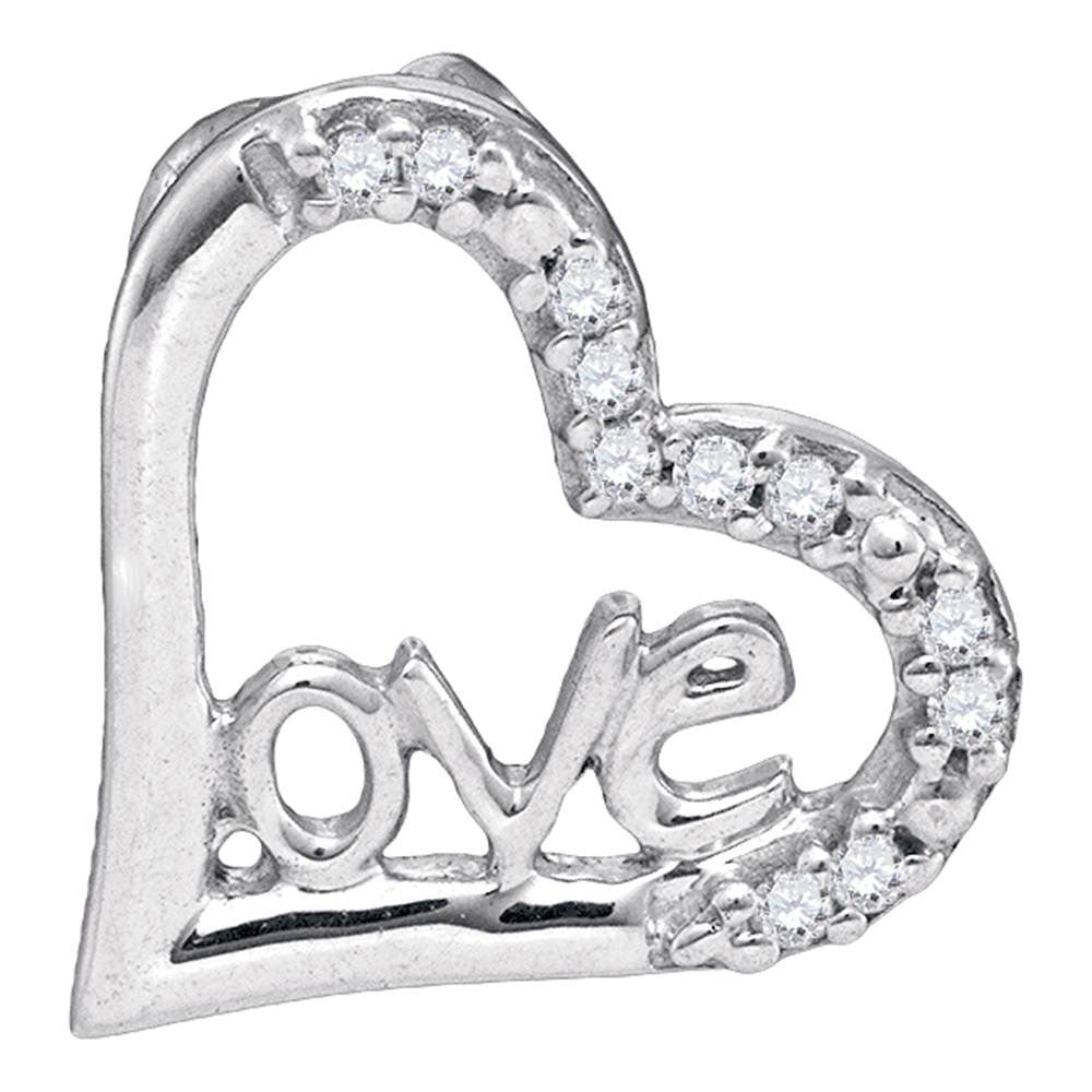 10kt White Gold Women's Round Diamond Heart Pendant 1/20 ctw