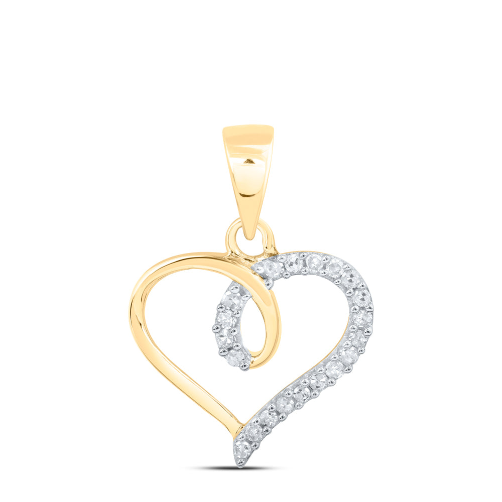 10kt Yellow Gold Women's Round Diamond Heart Pendant 1/10 ctw