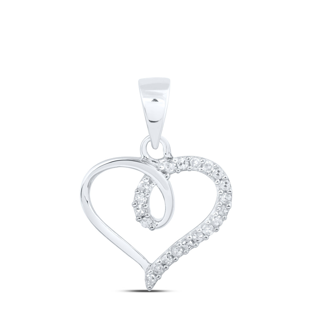 10kt White Gold Women's Round Diamond Heart Pendant 1/10 ctw - view 2