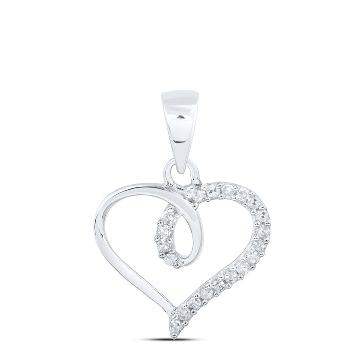 10kt White Gold Women's Round Diamond Heart Pendant 1/10 ctw - view 2