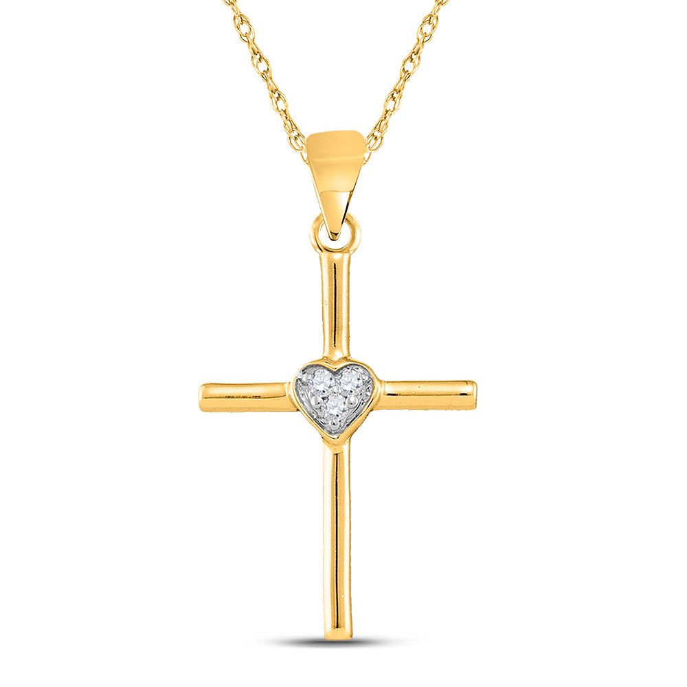 10kt Yellow Gold Women's Diamond Small Heart Cross Pendant .03 ctw