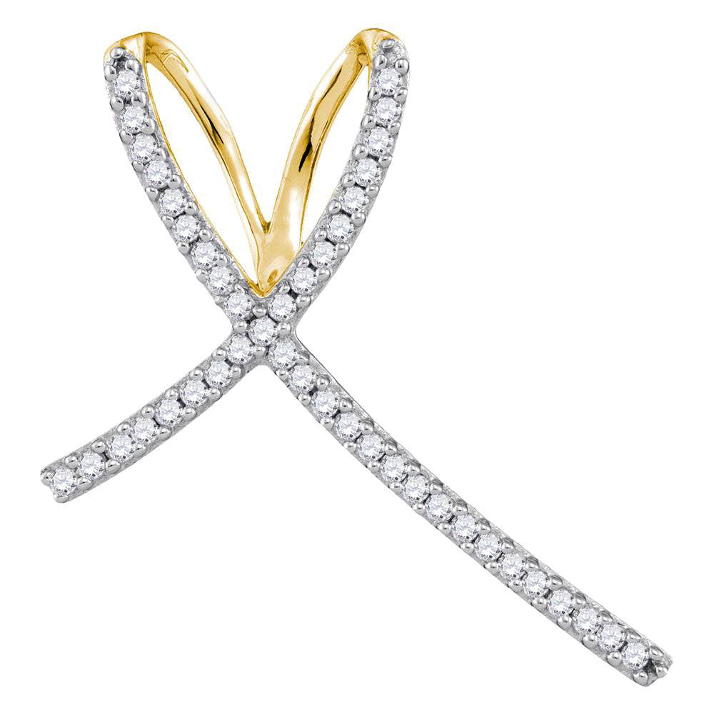 10kt Yellow Gold Women's Diamond Cross Religious Pendant 1/4 ctw