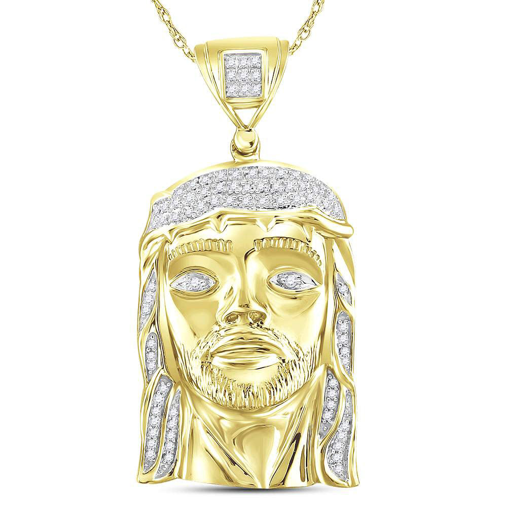 10kt Yellow Gold Men's Diamond Jesus Face Christ Messiah Charm Pendant 1/4 ctw
