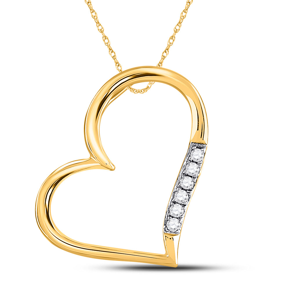 10kt Yellow Gold Women's Round Diamond Heart Pendant 1/20 ctw
