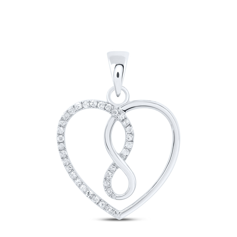 10kt White Gold Women's Round Diamond Heart Pendant 1/8 ctw
