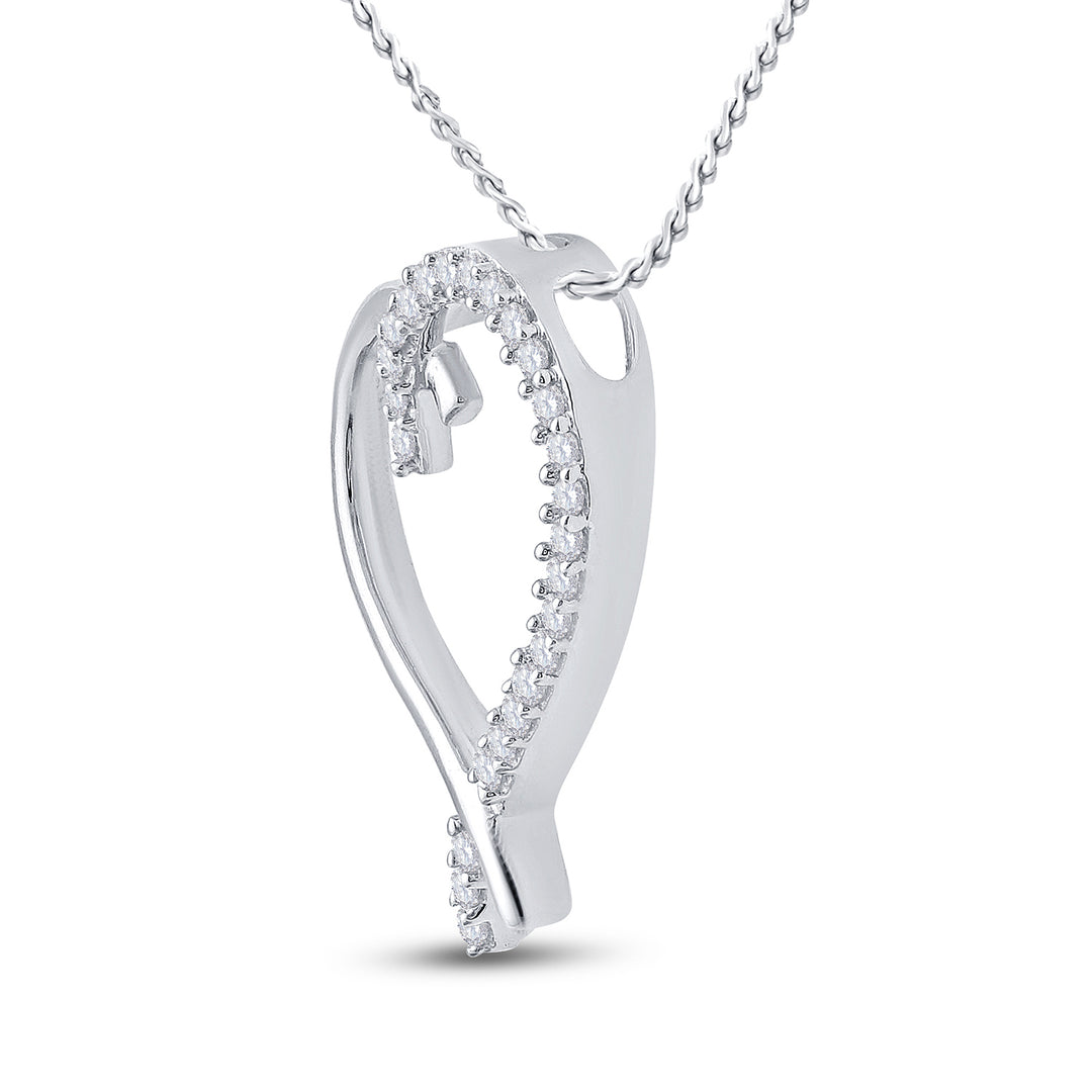 10kt White Gold Women's Diamond Segmented Heart Outline Pendant 1/6 ctw